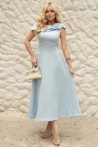 VESTIDO HILDA MIDI DETALHE FLOR - AZUL CLARO