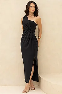 VESTIDO ARIADINE MIDI UM OMBRO COM FENDA - PRETO