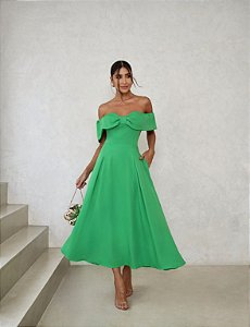 VESTIDO MIDI KAROL OMBRO A OMBRO LAÇO - VERDE