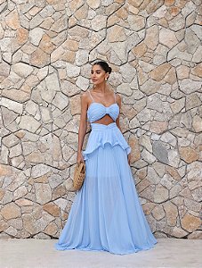 VESTIDO LONGO LUIZA CHIFFON - AZUL SERENITY