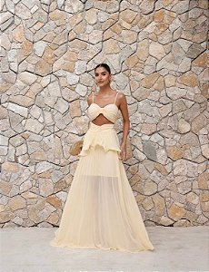 VESTIDO LONGO LUIZA CHIFFON - AMARELO MANTEIGA