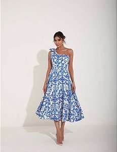 VESTIDO MIDI UM OMBRO BALDOSA - AZUL