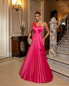 VESTIDO DE FESTA UM OMBRO CREPE VOGUE - PINK