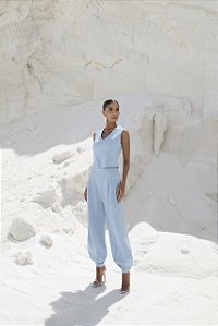 CONJUNTO BLUSA COSTAS ABERTAS ALFAIATARIA MARRANT - AZUL CLARO