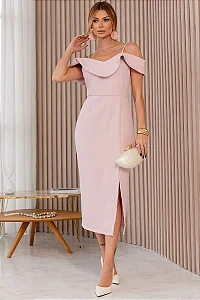 VESTIDO MIDI AURORA ALÇA BABADO - ROSA