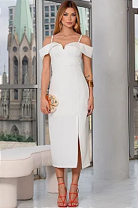 VESTIDO CLARITA MIDI OMBRO A OMBRO COM ALÇAS - OFF WHITE