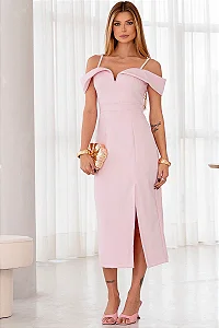 VESTIDO CLARITA MIDI OMBRO A OMBRO COM ALÇAS - ROSA