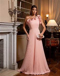 VESTIDO DE FESTA BOHEMIAN OMBRO FLOWERS - ROSÉ