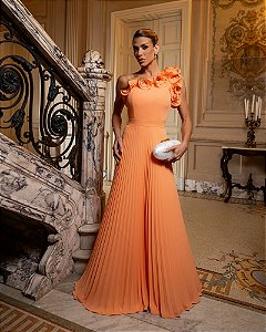 VESTIDO DE FESTA BOHEMIAN OMBRO FLOWERS - LARANJA