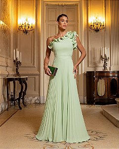 VESTIDO DE FESTA BOHEMIAN OMBRO FLOWERS - VERDE MENTA