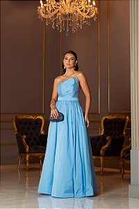 VESTIDO DE FESTA MAJESTIC T.Q.C. TAFETÁ - AZUL SERENITY