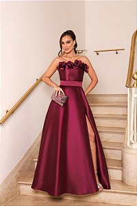 VESTIDO DE FESTA HOLAMBRA FLOWERS ZIBELINE - ROXO