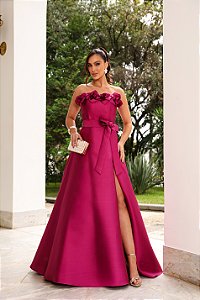 VESTIDO DE FESTA HOLAMBRA FLOWERS ZIBELINE - FÚCSIA