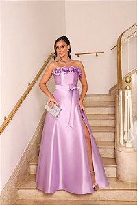VESTIDO DE FESTA HOLAMBRA FLOWERS ZIBELINE - LAVANDA