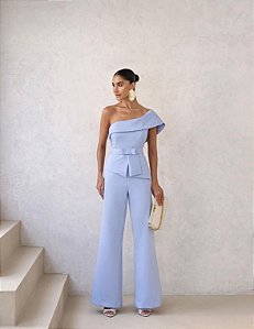 MACACÃO ALFAIATARIA PANTALONA CINTO - AZUL CLARO