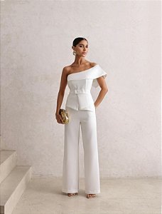 MACACÃO ALFAIATARIA PANTALONA CINTO - OFF WHITE