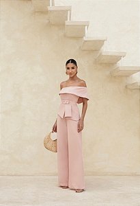 MACACÃO ALFAIATARIA PANTALONA CINTO - ROSA CLARO