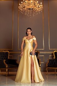 VESTIDO DE FESTA RAFAELA ZIBELINE OMBRO A OMBRO - AMARELO