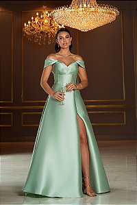 VESTIDO DE FESTA RAFAELA ZIBELINE OMBRO A OMBRO - VERDE MENTA