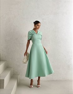 VESTIDO VANESSA MIDI OMBRO A OMBRO - VERDE MENTA