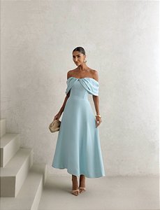 VESTIDO VANESSA MIDI OMBRO A OMBRO - AZUL CLARO