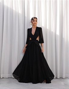 VESTIDO LONGO FLORIANÓPOLIS CHIFFON - PRETO