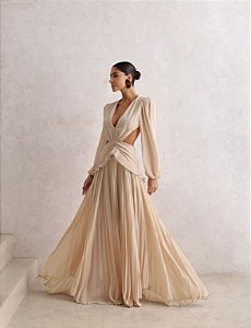 VESTIDO LONGO FLORIANÓPOLIS CHIFFON - BEGE