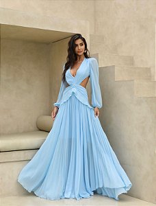 VESTIDO LONGO FLORIANÓPOLIS CHIFFON - AZUL SERENITY