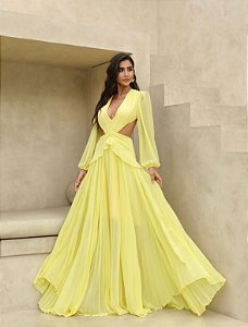 VESTIDO LONGO FLORIANÓPOLIS CHIFFON - AMARELO