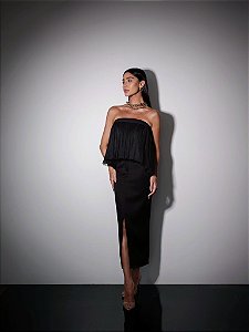 CONJUNTO BLUSA T.Q.C TULE E SAIA ALFAIATARIA LÁPIS SUMMER GLAM - PRETO