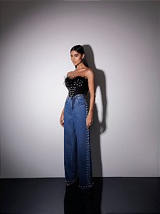 CALÇA JEANS PÉROLAS SUMMER GLAM - LAVAGEM MÉDIA