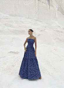 VESTIDO LONGO LAISE SAIA RECORTES - AZUL