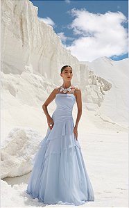 VESTIDO LONGO COM CAMADAS BIA - AZUL SERENITY