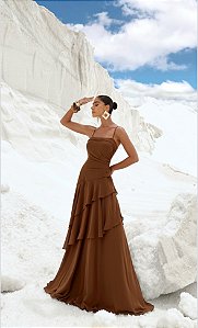 VESTIDO LONGO COM CAMADAS BIA - CHOCOLATE
