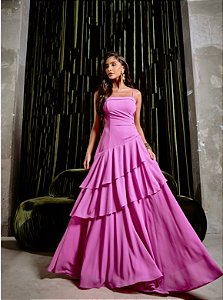 VESTIDO LONGO COM CAMADAS BIA - ROSA CHICLÉ