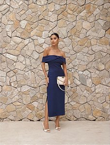 VESTIDO BELA LONGUETE TUBINHO ALFAITARIA - AZUL MARINHO