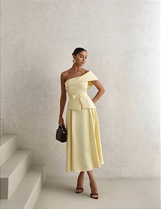 VESTIDO LARA MIDI COM CINTO - AMARELO