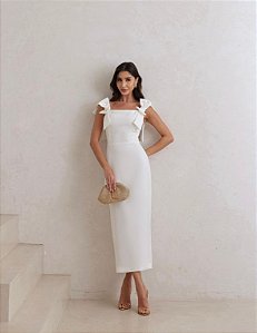 VESTIDO MIDI ALFAIATARIA 4 LAÇOS - OFF WHITE