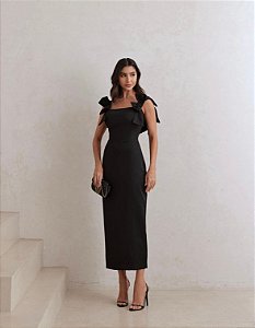 VESTIDO MIDI ALFAIATARIA 4 LAÇOS - PRETO