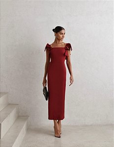 VESTIDO MIDI ALFAIATARIA 4 LAÇOS - MARSALA