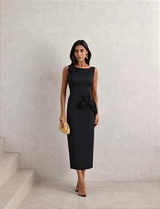 VESTIDO LONGUETE ROSES ABERTO COSTAS - PRETO
