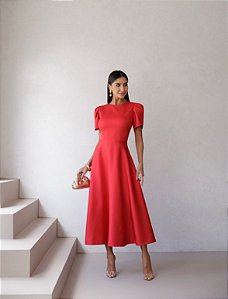VESTIDO OLIVIA MIDI COM MANGA ALAFAIATARIA - VERMELHO