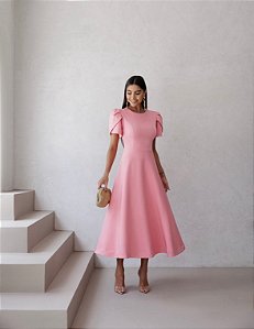 VESTIDO OLIVIA MIDI COM MANGA ALAFAIATARIA - ROSA CLARO