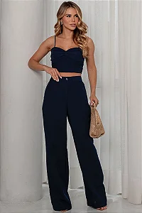 CONJUNTO EMILY CROPPED COM CALÇA - AZUL MARINHO