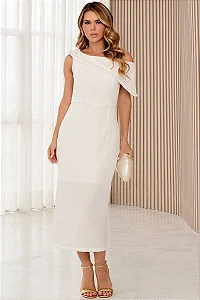 VESTIDO FABI MIDI UM OMBRO SÓ - OFF WHITE