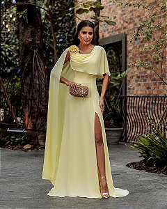 VESTIDO DE FESTA LONGO GARDEN DETALHE CAPA - AMARELO