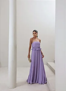 VESTIDO LONGO CREPE PLISSADO MALDIVAS - LILÁS