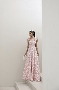 VESTIDO LONGO EM LAISE CURAÇAO COM BABADOS - LARANJA