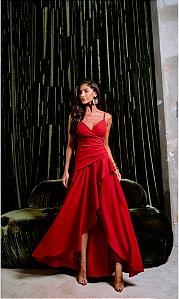 VESTIDO LONGUETE COM BABADOS LILIAN - VERMELHO