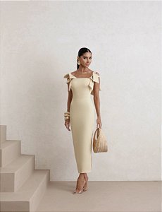 VESTIDO MIDI ALFAIATARIA 4 LAÇOS - MANTEIGA